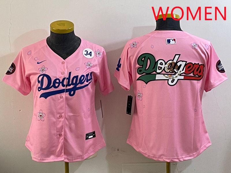 Women Los Angeles Dodgers Blank Pink Sakura Edition 2025 Nike MLB Jersey style 11->women mlb jersey->Women Jersey